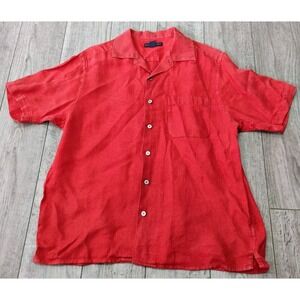 Banana Republic Shirt Men's M Linen Preppy‎ Red Short Sleeve Button Up Relaxed